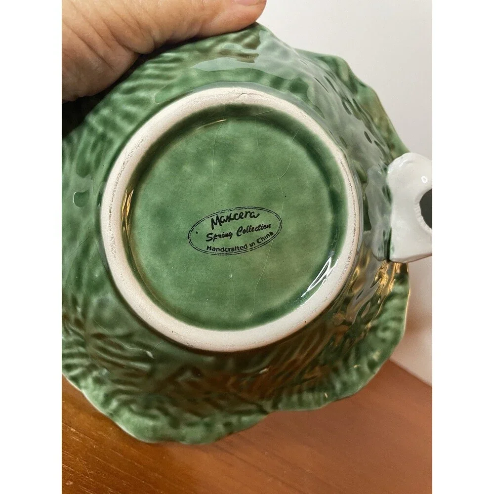 NEW- Maxcera, EASTER Bunny Rabbits Cabbage Green White Ceramic Candy Bowl Decor